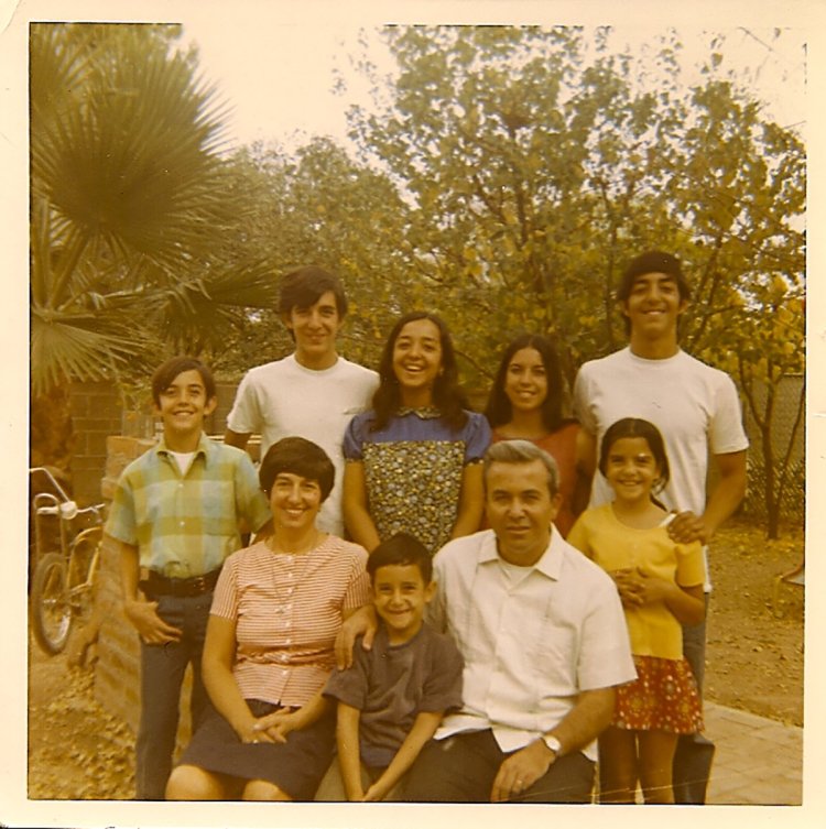 "A Mexican American family poses for a picture in the late 1960s."