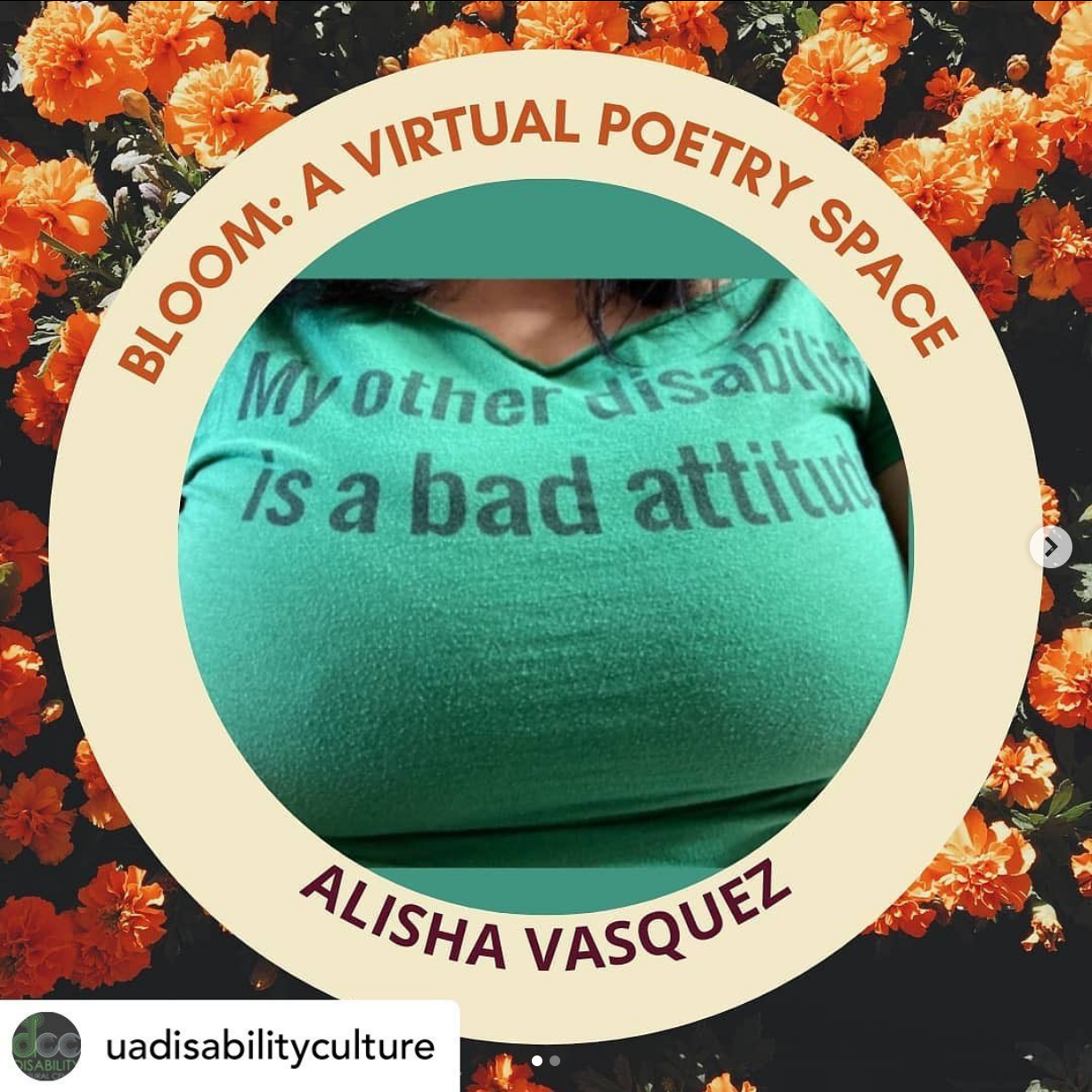 Bloom: A Virtual Poetry Space Flyer from 2021 featuring my massive boobs.